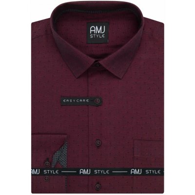 AMJ pánská bavlněná puntíkovaná košile dlouhý rukáv regular fit VDR1426 vínová – Zboží Dáma