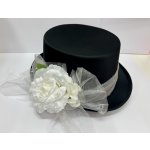 Svatba-eshop Cylindr černý s bílou přízdobou - svatební cylindr na ženichovo auto – Zboží Dáma