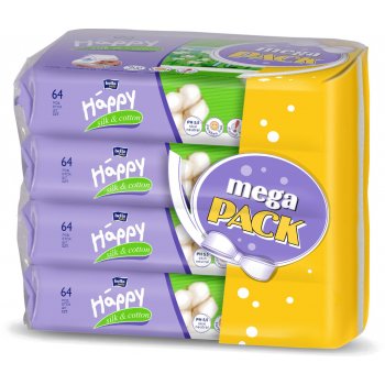 Bella Happy čisticí ubrousky hedvábí a bavlna 4 x 64 ks od 109 Kč -  Heureka.cz