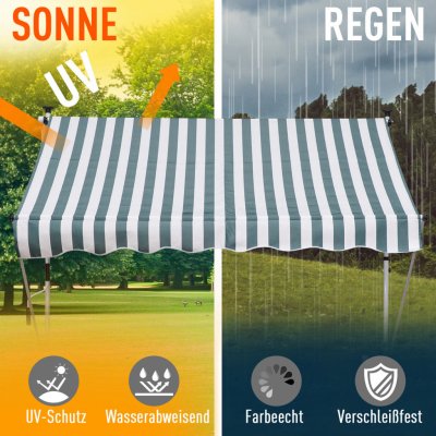OUTSUNNY Výškově nastavitelná přenosná markýza vhodná na balkon 200 x 150 cm zelenobílá – Zboží Mobilmania