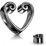 Šperky4U ocelový tunel do ucha srdce TN01141K-10 černý – Zboží Dáma