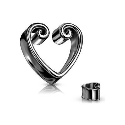 Šperky4U ocelový tunel do ucha srdce TN01141K-10 černý – Zboží Dáma