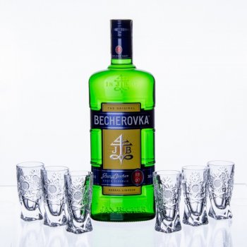 Becherovka 0,7 l (dárkové balení mašle + 6 sklenice)