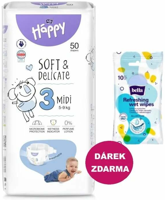 Bella Baby Happy Soft&Delicate 3 Midi 5–9 kg 50 ks