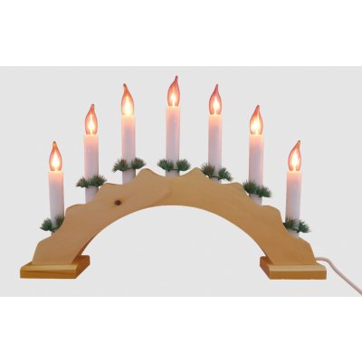 Vánoční dřevěný svícen ve tvaru oblouku, přírodní barva, 7 svíček plamen – Hledejceny.cz