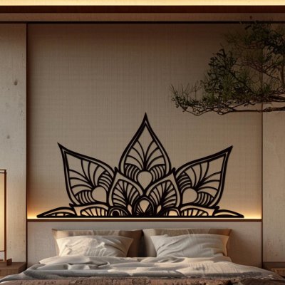 dřevo života Dřevěná mandala k posteli KVET Rozměry (cm): 120x61, Barevný vzor: Černá