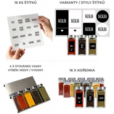 usporadejto.cz Sada kořenek DUST 120 ml + 4 ks organizér na kořenky VASKY NEREZ + sada štítků 16 ks – Zboží Dáma