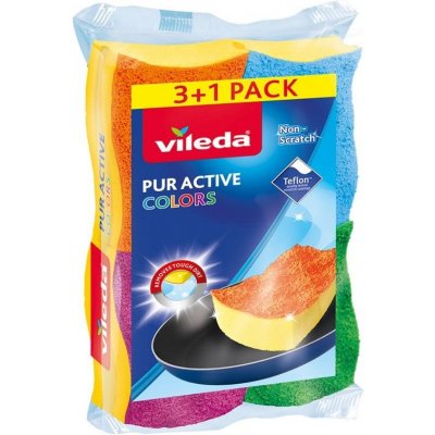 Vileda PUR active Colors střední houbička na nádobí, 3+1 ks – HobbyKompas.cz
