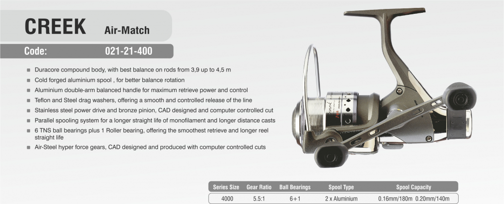 AWA-Shima CREEK AIR-MATCH 4000 RD 6+1BB DOUBLE ARM HANDLE 2 MATCH SPOOLS ALU