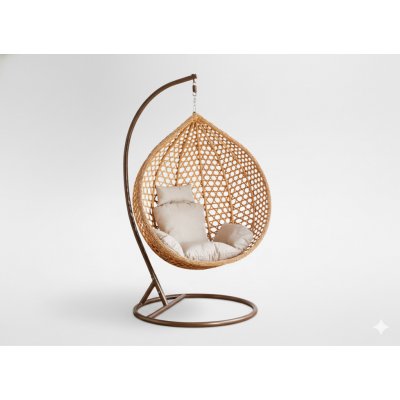 Garden Line VĚŠÍ KRESLO XL HNĚDÉ BÉŽOVÝ POLŠTÁŘ HNĚDÝ RÁM 0193 – Zboží Mobilmania