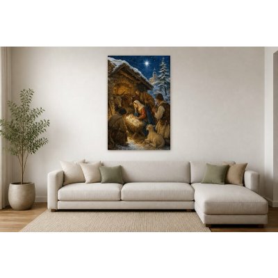 Obraz na plátně – Vánoční betlém pod zářící hvězdou 90 × 135 cm – Hledejceny.cz
