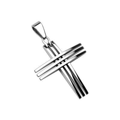 Šperky eshop Přívěsek z chirurgické oceli kříž z lesklých tenkých linií G2.11