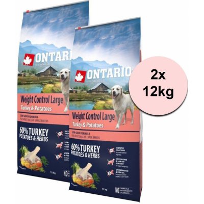Ontario Large Weight Control Turkey & Potatoes & Herbs 2 x 12 kg