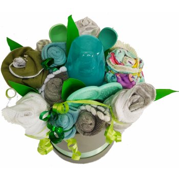 BabyDort neutrální plenkový dort kytice pro miminko textilní květinový flower box