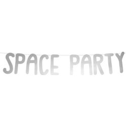 PartyDeco Banner stříbrný nápis Space Party 96 x 13cm