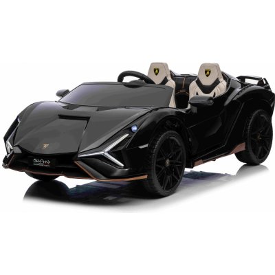 Beneo elektrické autíčko Lamborghini Sian 4X4 12V, 2,4 GHz dálkové ovládání USB/AUX Vstup Bluetooth Odpružení Vertikální otevírací dveře měkká Eva kola LED Světla Original licence černá – Zboží Mobilmania