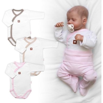 Baby Nellys Rostoucí výhodná sada 3x Body zap. bokem Nature růžová béžová taupe – Zbozi.Blesk.cz