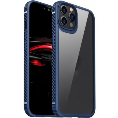 Pouzdro AppleKing nárazuvzdorné transparentní s karbonovou texturou iPhone 12 / 12 Pro - modré – Zboží Mobilmania