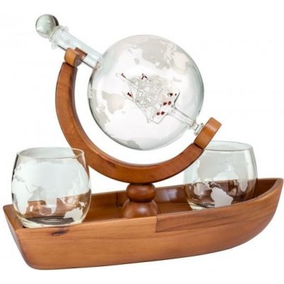 SEA Club Karafa Glóbus v dřevěné pramici dvě whiskovky 5993 750 ml – Zbozi.Blesk.cz