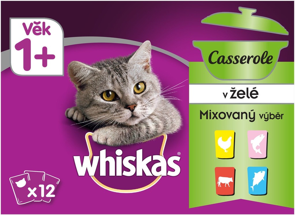 Whiskas Casserole pro dospělé kočky mixovaný výběr v želé 12 x 85 g