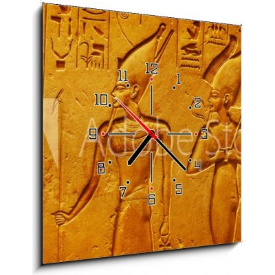 Obraz s hodinami 1D - 50 x 50 cm - Ancient Egypt hieroglyphics with pharaoh and ankh Starověké egyptské hieroglyfy s faraonem a ankh – Zboží Mobilmania