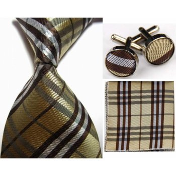 Zlato černý Set kravata kapesník a manžetové knoflíčky Lines