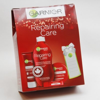 Garnier Repairing Care tělové mléko 250 ml + výživný krém 50 ml + krém na ruce 100 ml + balzám na rty 4,7 ml dárková sada – Zboží Mobilmania