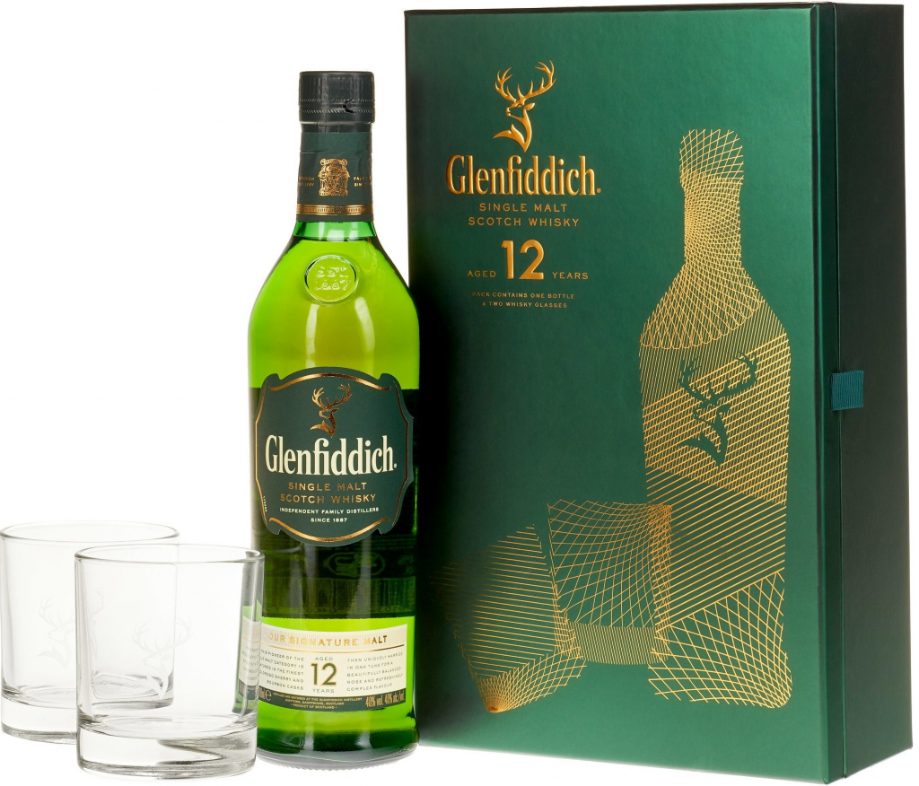 Glenfiddich 12y 40% 0,7 l (dárkové balení 2 sklenice)