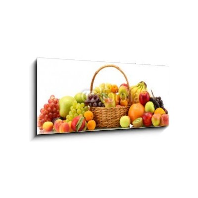 Obraz 1D panorama - 120 x 50 cm - Assortment of exotic fruits in basket isolated on white Sortiment exotických ovoce v koši izolovaných na bílém