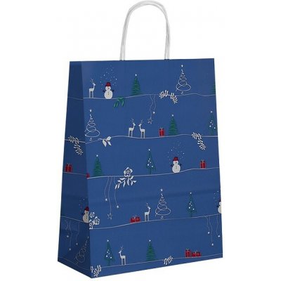 Taška papírová vánoční kroucené ucho 240 x 110 x 310 mm, modrá, vánoce – Zboží Mobilmania