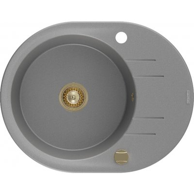 MEXEN/S Kevin granitový dřez 1 s odkapávačem 586x458 mm, šedá, + zlatý sifon 6517581005-71-G – Zboží Mobilmania