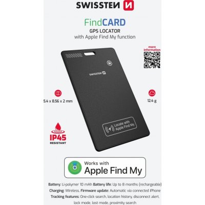 Swissten Find Card s funkcí Apple Find My (20114002) černý – Zboží Živě