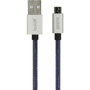 Holdit 612664 MicroUSB, kožený, 1m, modrý