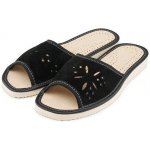 Vlnka dámské letní kožené pantofle bez špice květy černá – Zboží Mobilmania