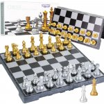 Magnetické šachy WOOPIE – přenosná skládací sada se zlatými a stříbrnými figurami – Hledejceny.cz