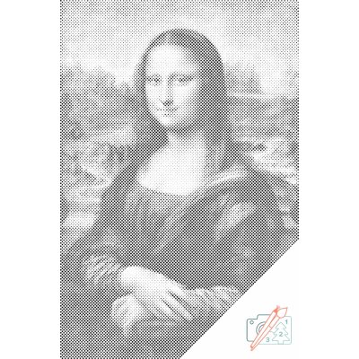 Vymalujsisam.cz Tečkování - Leonardo da Vinci - Mona Lisa Velikost: 40x60cm, Rámování: Na dřevěné desce, Barva teček: Modrá