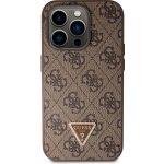 Pouzdro Guess PU 4G Strass Triangle Metal Logo + Crossbody Popruh iPhone 15 Pro hnědé – Zboží Mobilmania