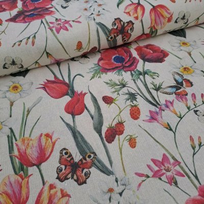 Pro útulný domov lněná látka TULIPÁNY A VLČÍ MÁKY – Zbozi.Blesk.cz