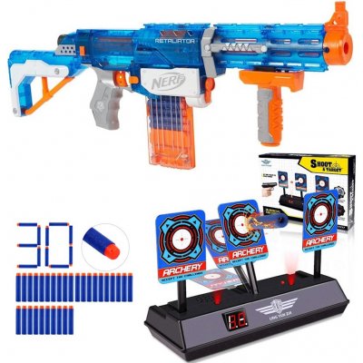 Nerf N-Strike Elite Retaliator Sonic Ice A4916 + elektronický terč+ 30 červených alternativních šípů Wafffle – Zbozi.Blesk.cz