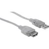 usb kabel Manhattan 340502 USB 2.0 A-A prodlužovací, 4,5m, stříbrný