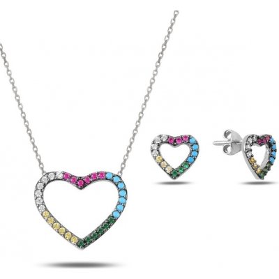 Olivie sada stříbrných šperků barevné srdce 2882 – Zboží Mobilmania