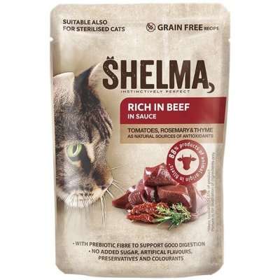 Shelma Bezobilné dušené filetky bohaté na hovězí s rajčaty a bylinkami v omáčce 85 g