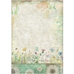 Stamperia Rýžový papír Text a květiny – Sleviste.cz