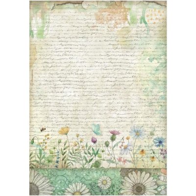 Stamperia Rýžový papír Text a květiny – Sleviste.cz