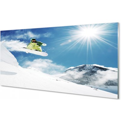 akrylový obraz Man mountain snow board 100x50 cm