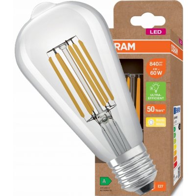 Osram LED žárovka E27 ST64 CL 4W = 60W 840lm 3000K Teplá bílá 360° Filament ULTRA EFFICIENT OSREEL0205 – Zboží Živě