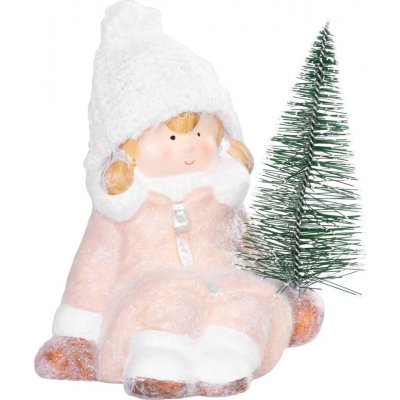 MagicHome Postavička Vánoce Holčička se stromečkem terakota 14,5x13x17 cm – Hledejceny.cz