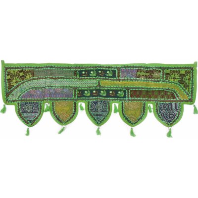 Sanu Babu Zelený závěs nad dveře s výšivkou a třásněmi, 103x36cm (9B) – Zboží Mobilmania