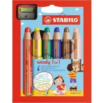 stabilo Barevné pastelky "Woody" 6 barev maxi 3v1 pastelky vodovka voskovka 20034 – Zboží Dáma