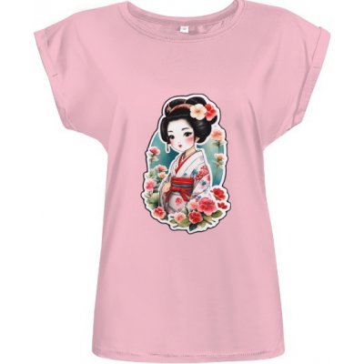 Tričko s potiskem Roztomilá gejša Růžová – Zboží Mobilmania